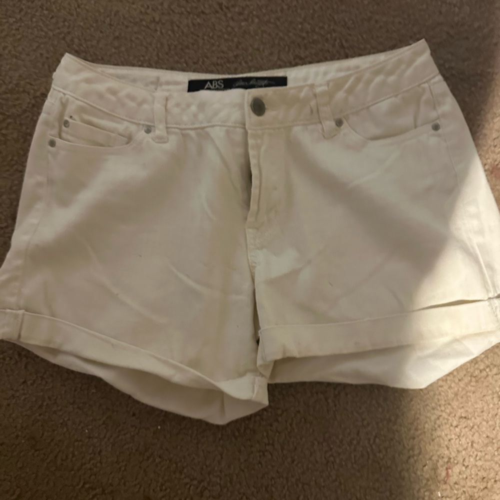 ABS Allen Schwartz Cream Rolled-Hem Denim Shorts